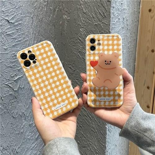 Cellphone Yellow Lattice Case for Iphone 12 Pro Max 12mini Se 2020 Instagram Cute Funda Beer Stand Summer Phone Case Xr Xs Coque