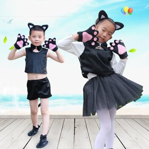Black white Cat Cosplay Halloween Carnival Costumes set Kids Girls Children Dress Party Performance Clothes tutu
