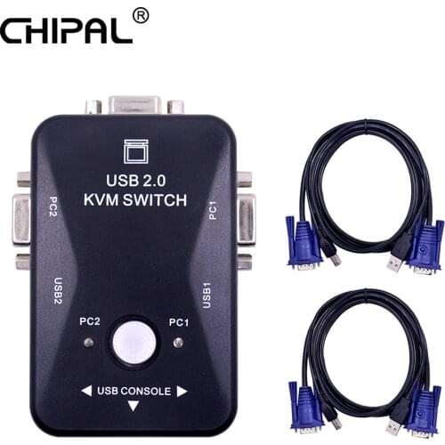 CHIPAL 50pcs 2 Port USB 2.0 KVM Switch Switcher 1920*1440 VGA SVGA Splitter Box with 2 Cables for Keyboard Mouse Monitor Printer