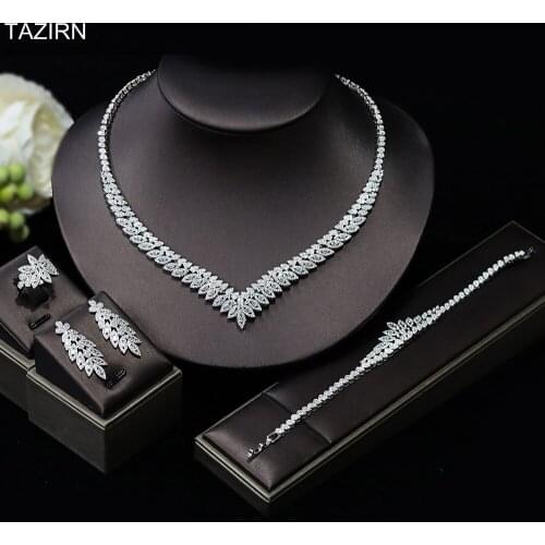 CZ Wedding Dress Accessories Jewelry Set Newest Necklace Dangle Earrings Bracelet Ring 5A Full Cubic Zirconia Bridal Party Gift