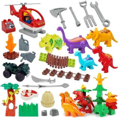 Jurassic Dinosaur Big Building Blocks Toys Tyrannosaurus Aircraft Warrior Primeval Forest DIY Scene Accessories Childrens Gifts