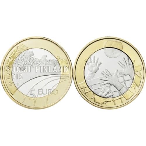 Finland 2015 Sports Series Volleyball 5 Euro Bimetal Commemorative Unc 100% Original Coins Real Euro Coin