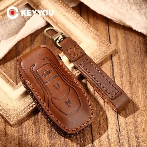 KEYYOU Flip Car Key Case For Ford Fusion Mondeo Everest Ecosport Ranger Escape 2015 - 2018 Leather Key Holder Protection Cover