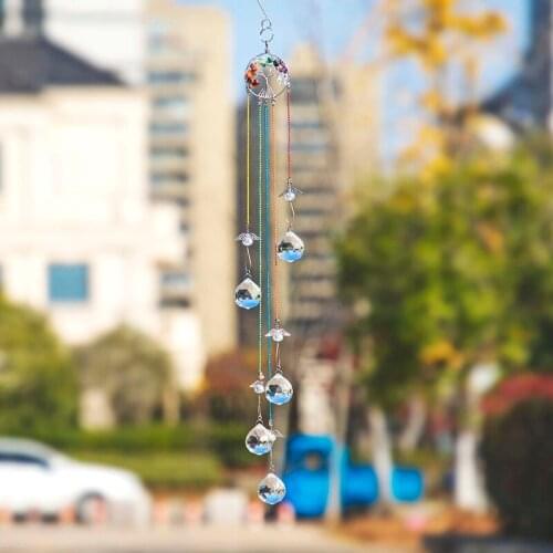 H&D Hanging Angel Crystal Ball Suncatcher Rainbow Maker Window Sun Catcher Healing Stone Tree of Life Ornament Home Garden Decor