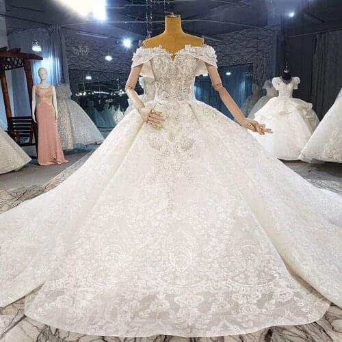 Embroidery Lace Wedding Dress Off Shoulder 2021 New 3D Flowers Beading Top Ivory Wedding Gown Women Bridal Dress Lace Up Back