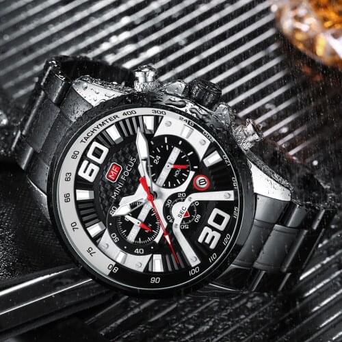 MINI FOCUS Military Sport Style Chronograph Quartz Watches Men Fashion Luxury Stainless Steel Watch Man Luminous Wristwatch 0336