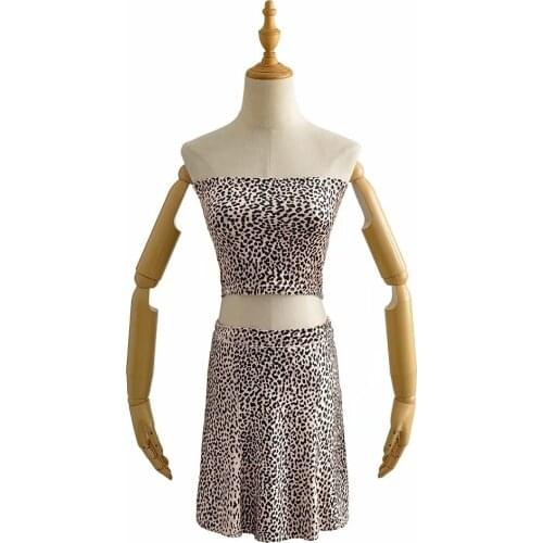 European and American Ins Fashion Sexy Leopard Print Tube Top Vest Female High Waist A-line Skirt Skirt Suit DLTZ226