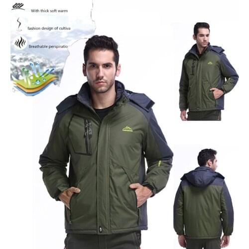 Winter Jacket Men Outdoor Waterproof Skiing Jackets Mens Plus Velvet Thickening Rain Ski Suit Costume Hooded Hiking Sports Coat