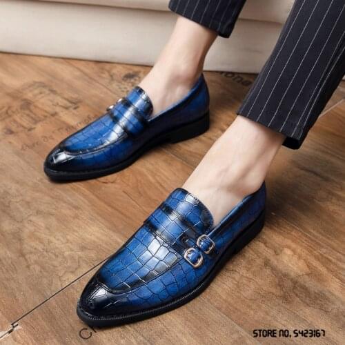2021 New Luxury Designer Pointed Belt Buckle Monk Strap Shoes Flat For Men Dress Party Formal Wedding Prom Oxford Zapatos Hombre