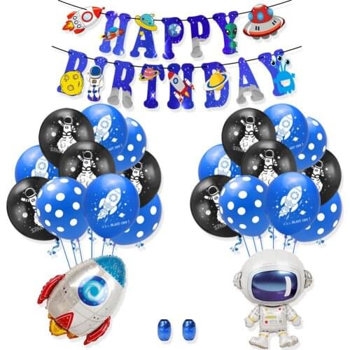 20/22Pcs Latex Kids Space Astronaut Rocket Dot Balloon Set Reusable Birthday Party Banner Ornament Party Decoration