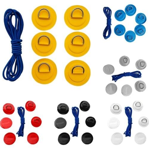 6Pcs Inflatable Boat Kayak SUP D-ring Patch & Elastic Shock Cord Set- 6 Colors Dinghy D Ring Round Patch