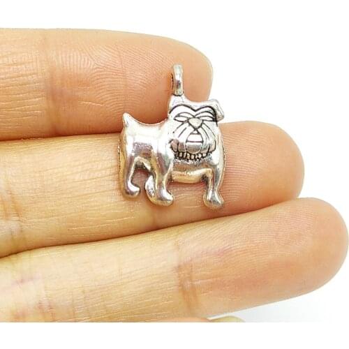 BULK 30 Zinc Alloy Tibetan Silver Plated Dog Charms Lot Animal Theme Bulldog Pendant for Jewelry Making 13*17mm 1g