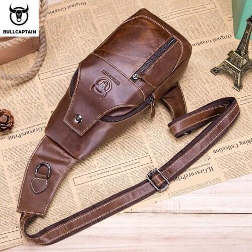 Brand Authorized Men 100% Cowhide Leather Shoulder Crossbody Chest Bags Retro Casual Male Travel Street Sport Daypack sac homme