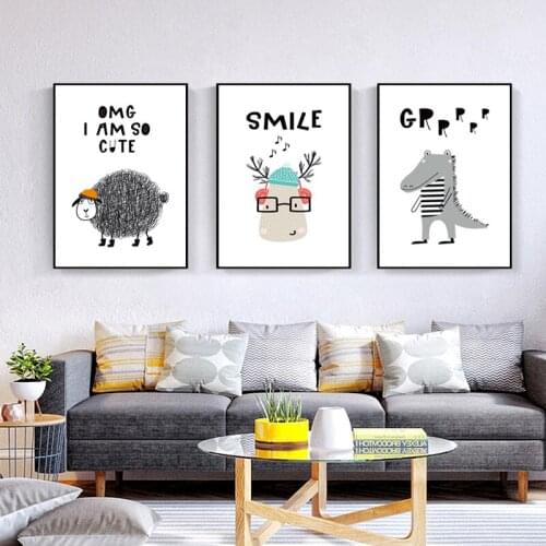 Baby Tiger Bear Hippo Ostrich Lovely Animal Poster Minimalism Nordic Wall Art Print Canvas Painting Pictures For Kids Room Decor