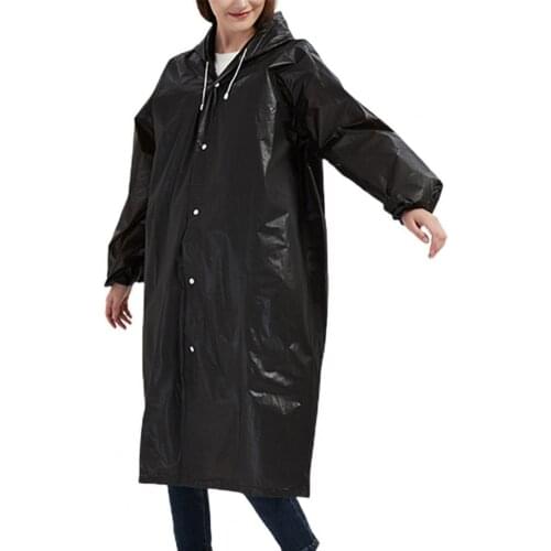 Unisex Raincoat Hooded Loose Simple Long Sleeve Non-disposable Rainwear for Rainy Day Black one size