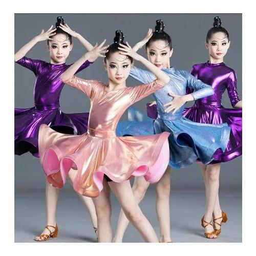 Girls Professional Latin dancing dress Kids Ballroom Salsa Dance wear clothing Childrens Competitions Latin Stage wear clothes