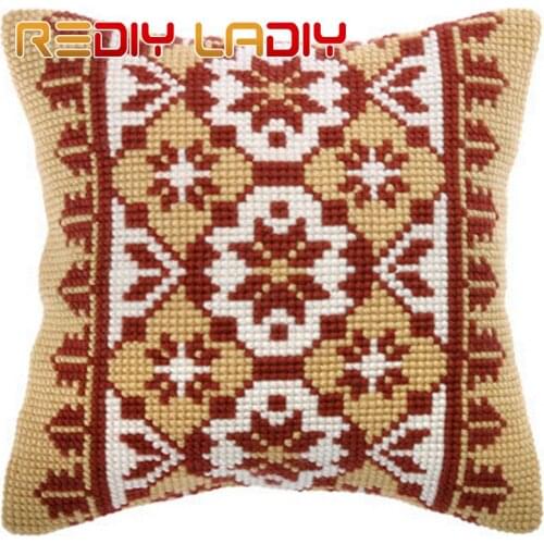 REDIY LADIY Cross Stitch Cushion Cover Tradtional Pattern Pillow Case Chunky Cross-Stitch Kits Yarn for Embroidery Throw Pillows
