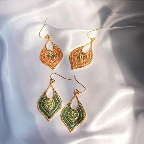 New Arrivals Gorgeous Green/Orange Colors Leaf Shape Hook Drop Earrings For Women Exotic Jewelry