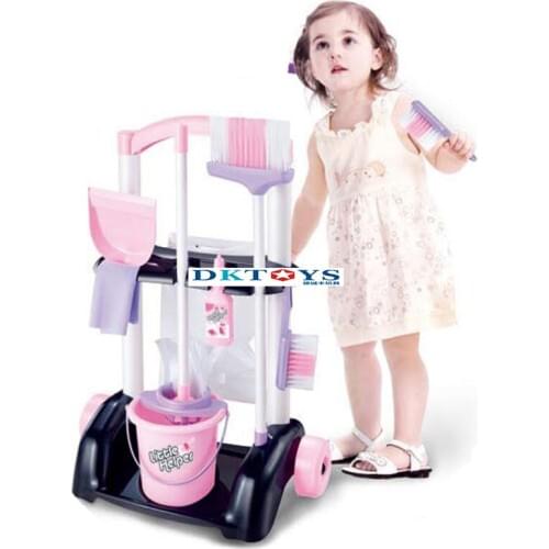 House Cleaning Trolley Set Kids Pretend Play Toy Little Helper Household Cleaning Cart Play Set Child Cleaning Supplies Toy