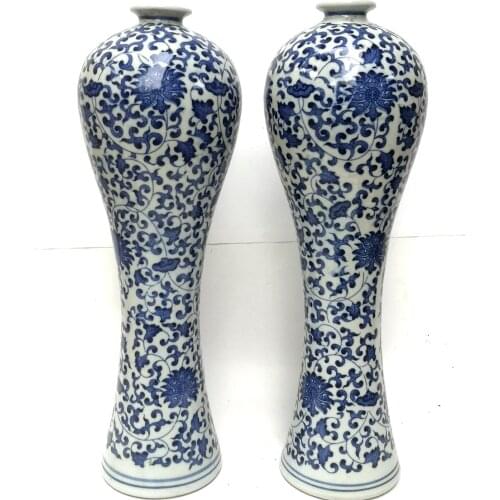 YIZHU CULTUER ART Collection a Pair Chinese Old blue-and-white Porcelain Flower Vase H 13 inch Family Decoration Gift