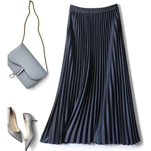 Long Skirts Pleated Women Plus Size Summer Casual High Waist Loose Skirt Midi Skirt White Harajuku Saia Jupe Longue Femme