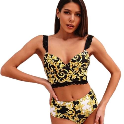 Womens Swimwear 2021 Style Split Swimming Swimsuit Lace Straps Bikini Underwea Set Woman 2 Pieces