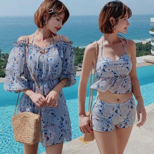 Swimwear Women Swimsuits Bikini Girls Kids Swimsuit New Separate For 2 Piece Three 2020 Korean Floral Polyester Swimwear