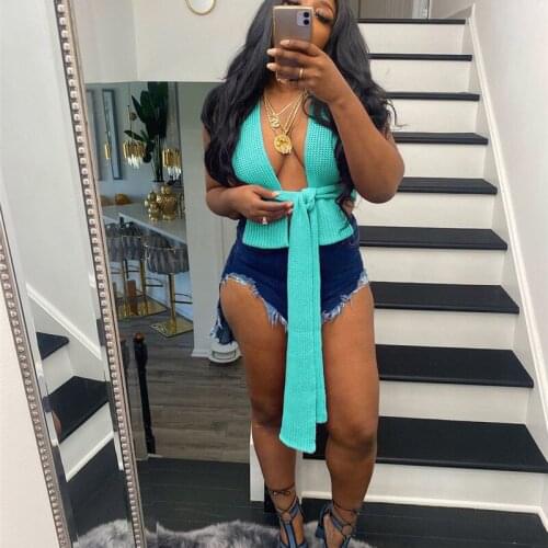 Hirigin 2021 Women Sexy Outwear Casual Corset Tees 2021 Summer Crop Top Lace Up Knitted Bandage Tank Top Young Street Clothes