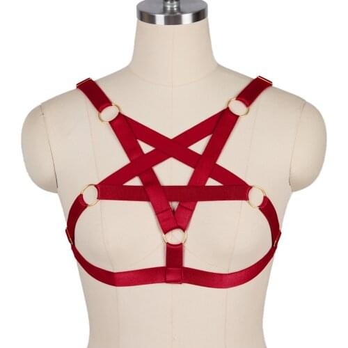 Punk Rave Wear Harness Body Cage Fetish Pentagram Bra Womens Sexy Lingerie Bondage Gothic Star Body Harness Crop Top Bra Belt