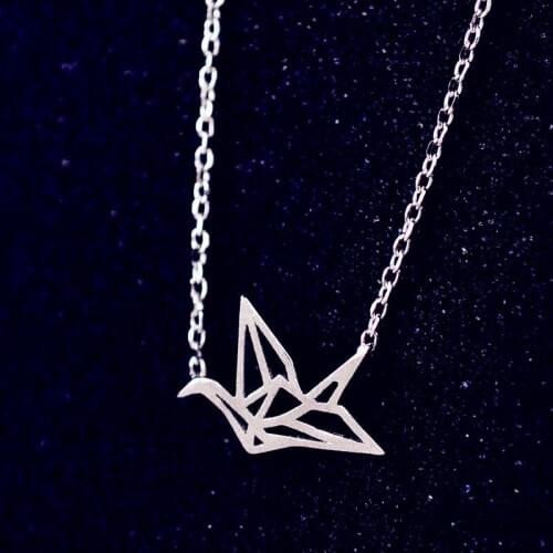 Daisies 925 Sterling Silver Elegant Origami Crane Necklace Paper Crane Charm Pendant Charm Necklace Statement Jewelry