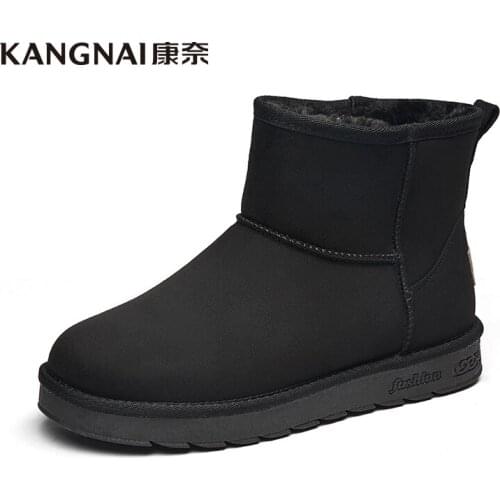 KANGNAI Winter Shoes Cow Suede Classic Outdoor Warm Shoes Comfortable Plush Snow Boots for Men