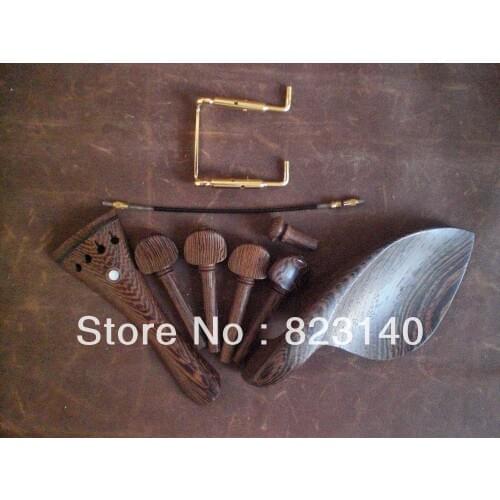 1 Set WENGE Violin Fitting 4/4 with 1 PC tail gut and 1 PC GOLD Chin Rest Screw