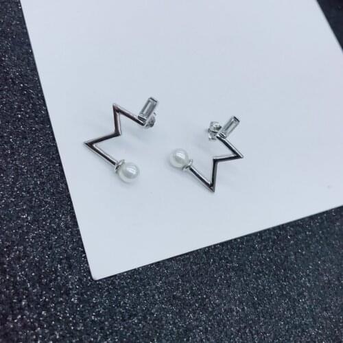 100% Real 925 Sterling Silver Stud Earrings with Pearl Lasting Shiny M Freshwater Pearl Ears Lightning Model Exquisite Jewelry