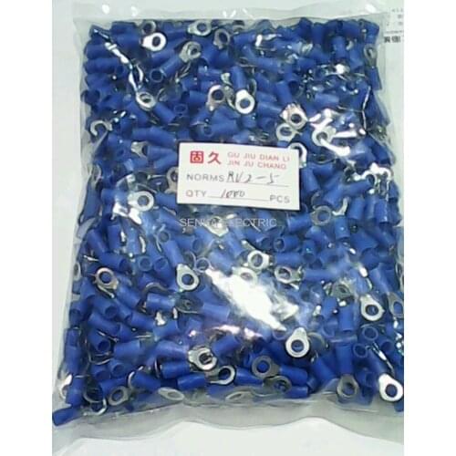 1000pcs RV2-5 #10 pre-insulating ring terminal AWG16-14 1.5-2.5MM2 wire connector