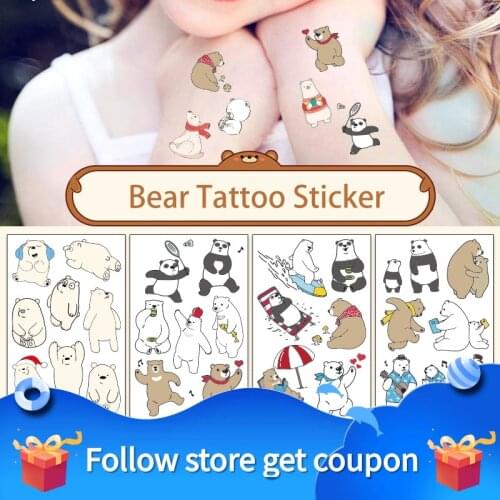 12PCS Childrens Tattoo Sticker Bear Temporary Waterproof Sweatproof Transfer Cartoon Animal Body Art Arm Leg Kid Toy Girl Gift