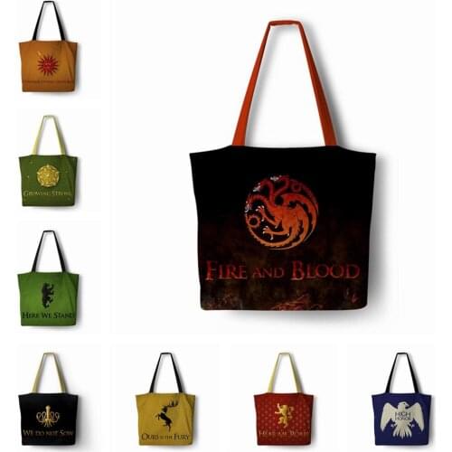8 Familys emblem TV printed Handbag Linen polyester women shopping Tote Home Storage with Casual Traveling Beach kids school Bag