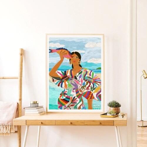 Abstract Scandinavian Style Mexican Woman Color Picture Wall Poster Canvas Print Painting Art Aisle Living Room Unique Decor