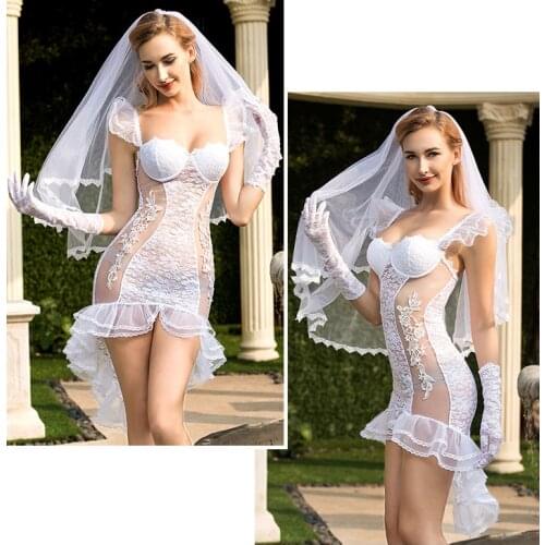 Bride White Romantic Womens Hot Transparent Sexy Lingerie Underwear Sexy Dress Erotic Sissy Dress