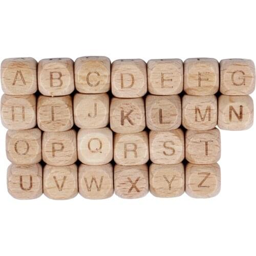 10mm 20Pcs/Lot Baby Nursing Accessories Square Shape Chew Beech Letter Beads DIY Teething Jewelry Baby Teether Wholesale