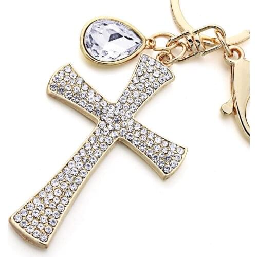 Full Crystal Exquisite Cross Keychains Chic Lucky Teardrop Purse Bag Pendant for Women Key Chains Holder Rings For Car DK365 New