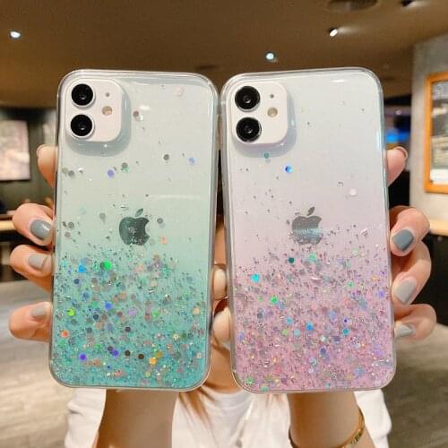 Phone Case For iPhone 12 Pro 11 Pro Max XS Max XR X 7 8 Plus 12 Mini SE 2 Cute Gradient Rainbow Glitter Sequins Clear Soft Case