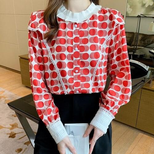Chikichi 2021 New Autumn New Products Popular Long-sleeved Fashion Printed Polka Dot Red Shirt Women Ladies Tops