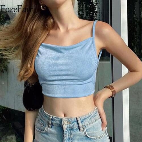 Forefair Summer White Sexy Women Crop Top Backless Bandage Sleeveless Camisole Spaghetti Strap Off Shoulder Tank Tops 2021