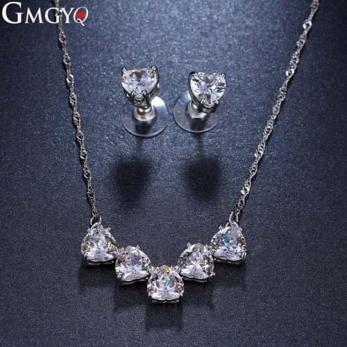GMGYQ Simple Fashion Design Peach Heart zircon Necklace and Earrings Two Sets Gift Accessories For Womens Girlfriends