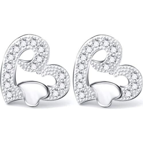 GNE1093 Hot Sale 100% Real 925 Sterling Silver Stud Earrings Sweet Heart Crystal Charming Earring, Fashion Jewelry For Women