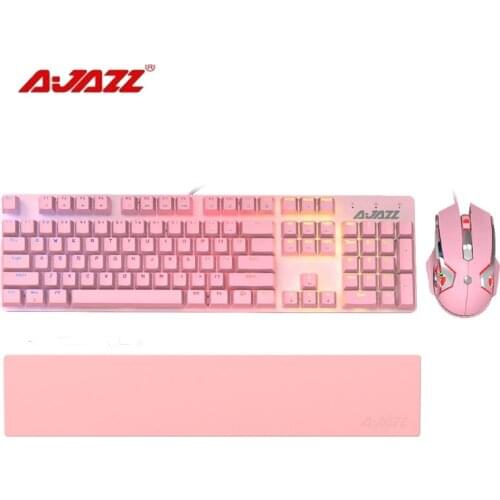 AJAZZ 3 IN 1 Combos RGB Backlit Mechanical Keyboard Blue Red Switch 8000DPI Gaming Chipset Wired Mouse ABS Plastic Wrist Rest