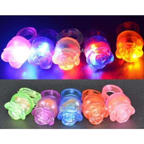 24 LED Light Up Rose Flower Rings Bulk Blinking Jelly Ring Birthday Party Favor for Bar Parties Bag Fillers Toy Assorted Colors