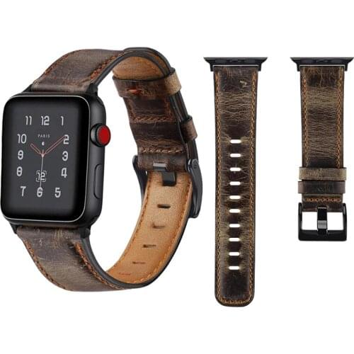 KTAB Leather Watch Strap Compatible with Apple Watch 38mm 40mm 42mm 44mm Genuine Leather Vintage Replacement Strap Classic Bands