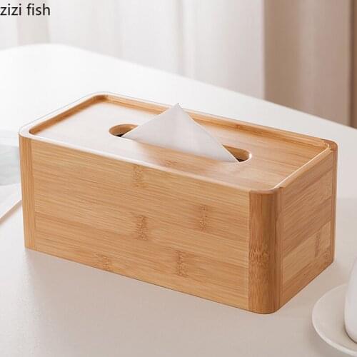 Creative Bamboo Rectangular Tissue Box Coffee Table Desktop Storage Box Household Large Capacity Removable Tissue Box Home Decor