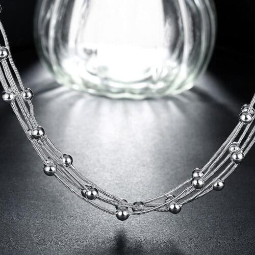 Fashion brand 925 Sterling Silver Smooth Beads Necklace For Women Jewelry Pendant Christmas gifts Wedding